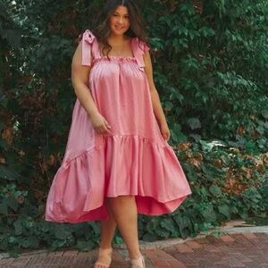 Pink Sleeveless Dress with Bow Straps